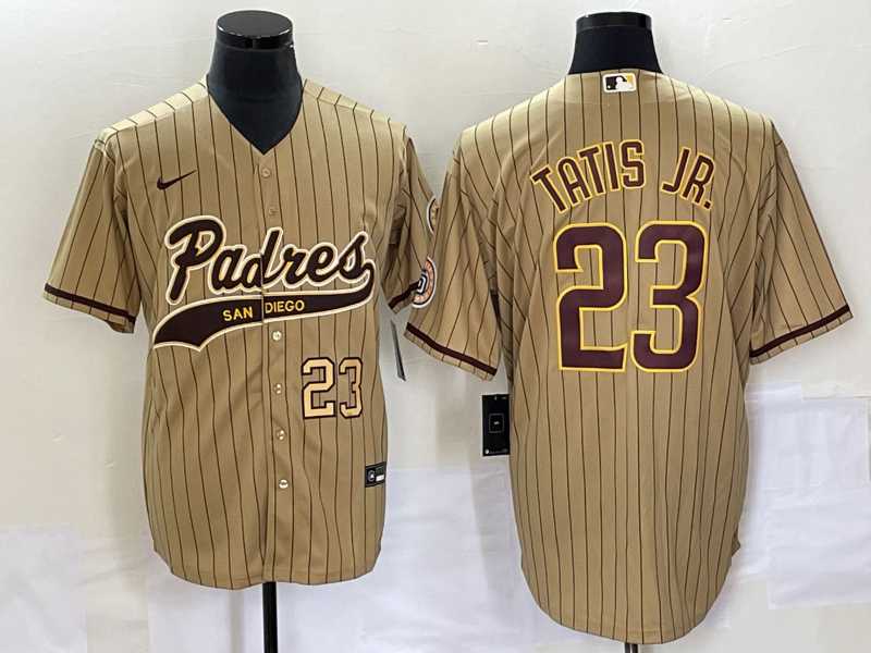 Men's San Diego Padres #23 Fernando Tatis Jr Number Tan NEW 2023 Cool Base Stitched Jersey